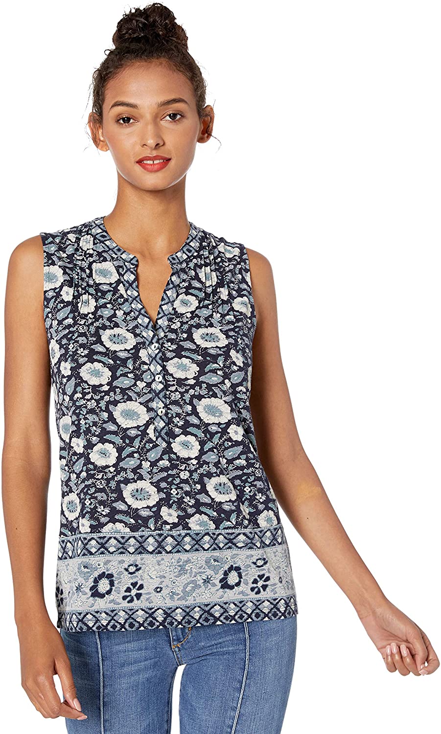 Lucky Brand Womens Floral Printed Sleeveless Camisole Top